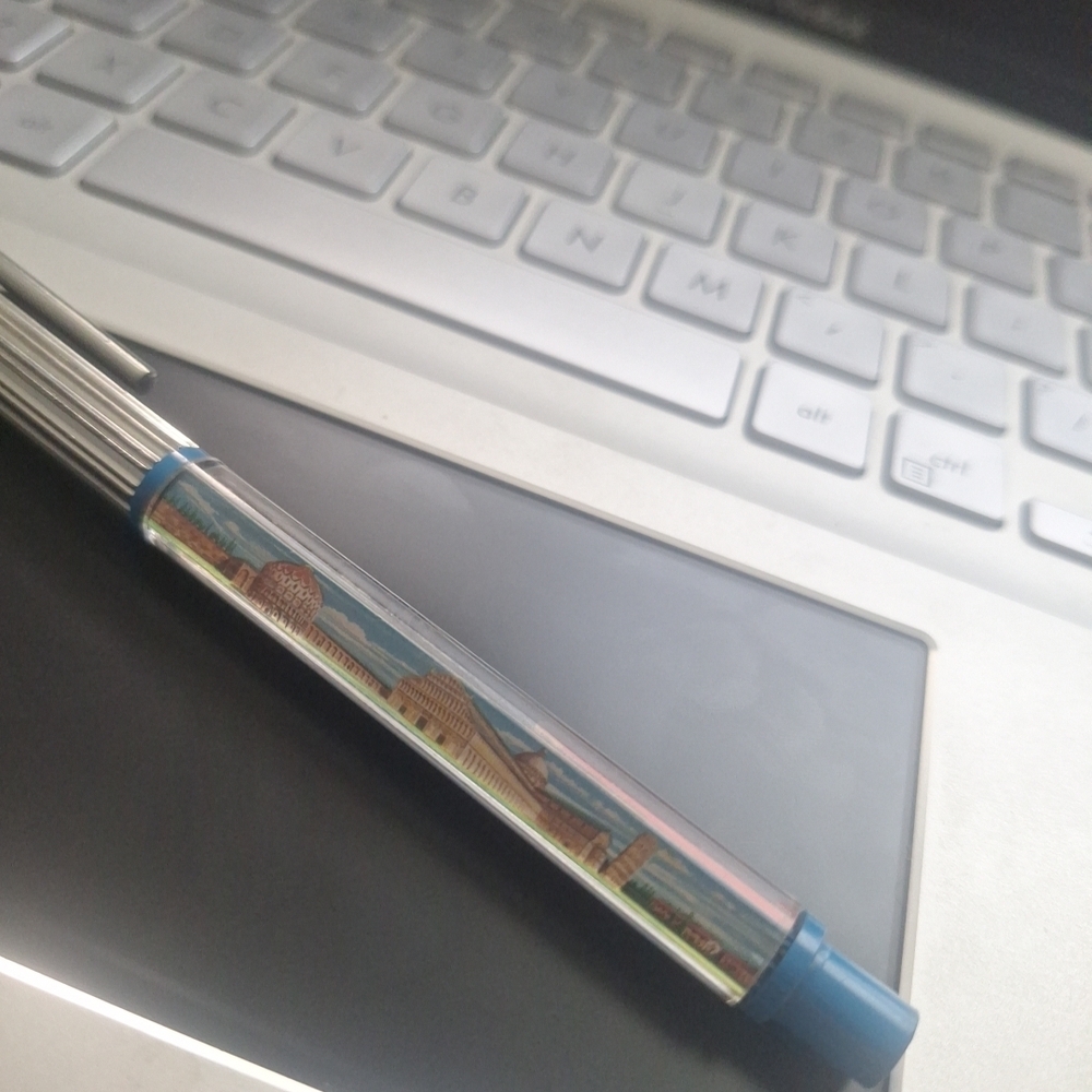 Vintage Scenic Blue and Silver Souvenir Pen Leaning Tower Of Pisa Italy